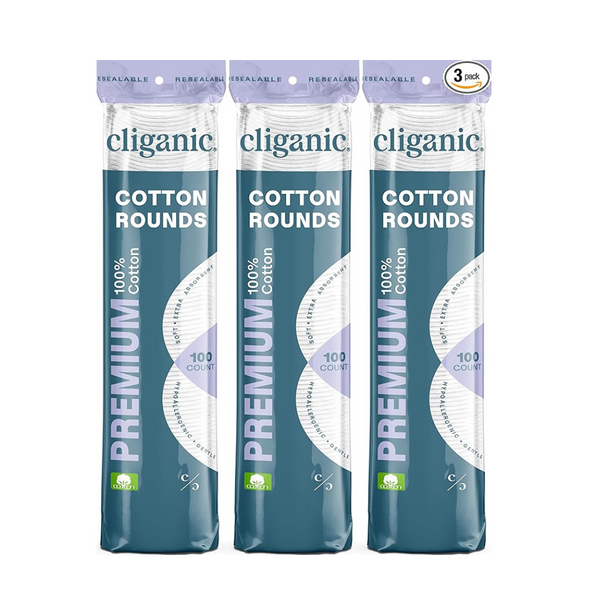 300 unidades (3 x 100 unidades) Cligonic Premium Cotton Rounds para la cara