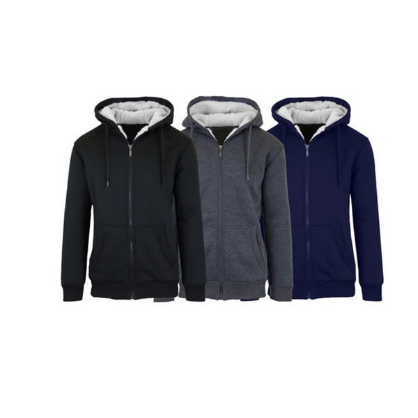 2-Pack Assorted Men's Sherpa-Fleece Lined Classic Zip Hoodie