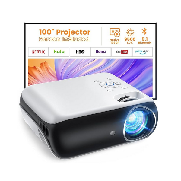 1080P Bluetooth Projector with 100'' Screen