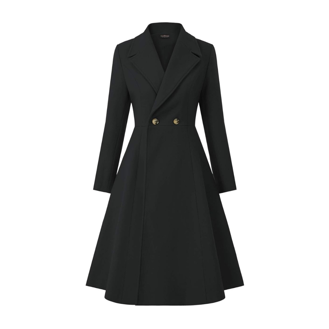 Women's Pea Coats Wrap Swing Winter Long Overcoat Jacket (Black) – PzDeals