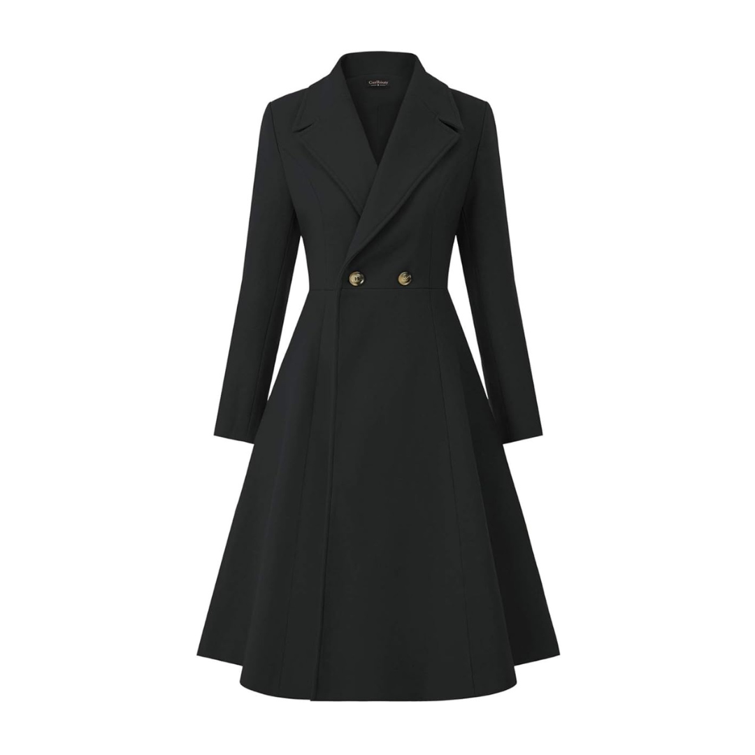 Women's Pea Coats Wrap Swing Winter Long Overcoat Jacket (Black) PzDeals