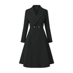 Chaqueta de abrigo larga de invierno con vuelo y abrigos de guisantes para mujer (negro)