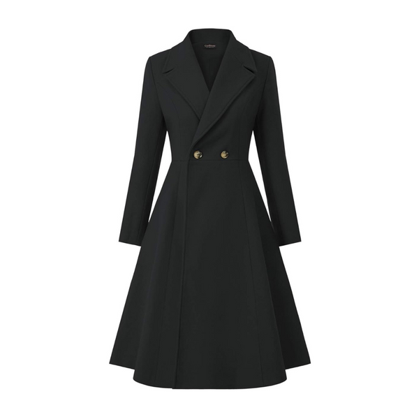 Chaqueta de abrigo larga de invierno con vuelo y abrigos de guisantes para mujer (negro)