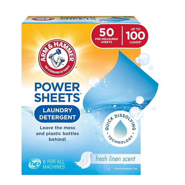 Detergente para ropa Arm &amp; Hammer Fresh Linen Power Sheets de 50 unidades