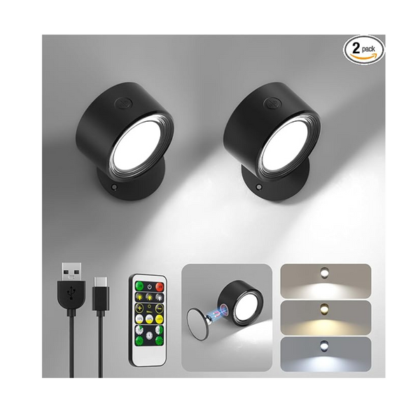 Paquete de 2 luces LED montadas en la pared con batería recargable de 3000 mAh