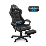 Massage Gaming Chair with Footrest (Black)