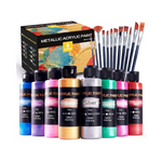 Tmol Metallic Acrylic Paint Set with 12 Brushes and 8 Colors