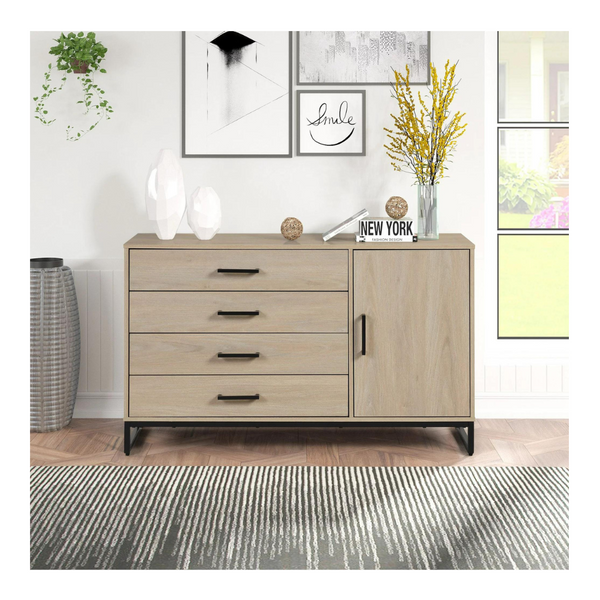Cómoda industrial Mainstays de 4 cajones con gabinete de puerta