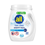 60 unidades, All Mighty Pacs, sin detergente para ropa, transparente