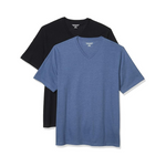 2-Pack Amazon Essentials Men's V-Neck T-Shirt (Black/Navy Heather, X-Small)