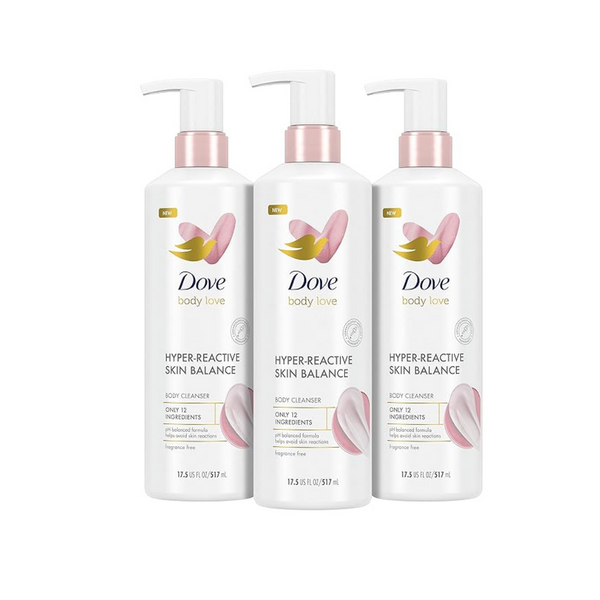 Limpiador corporal Dove Body Love de 3 unidades para piel propensa a reacciones