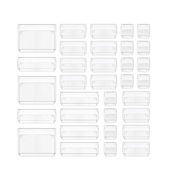 Juego de organizadores de cajones transparentes de plástico Chefstory de 33 piezas y 4 tamaños