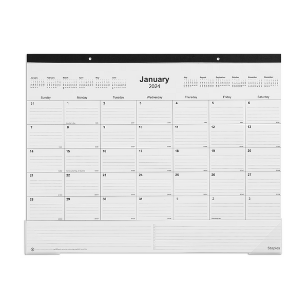 Calendario de escritorio 2024 Staples de 22 x 17 pulgadas 