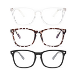 3-Pack Unisex Fashion Square Fake Blue Light Blocking Glasses