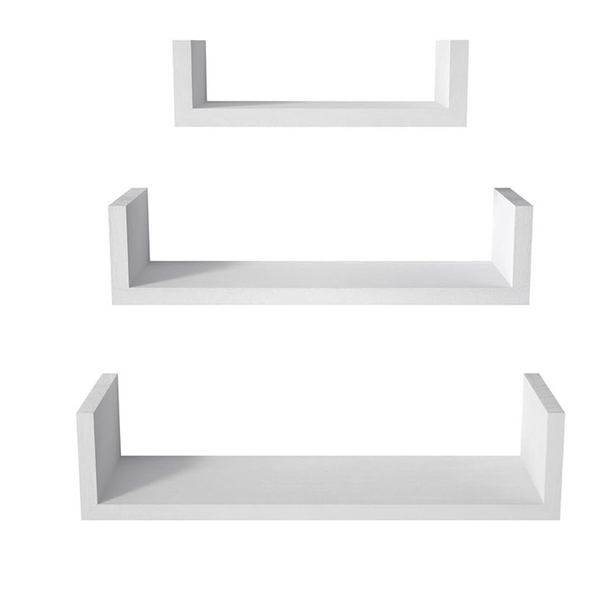 Paquete de 3 estantes de pared flotantes de madera maciza Sriwatana montados en la pared