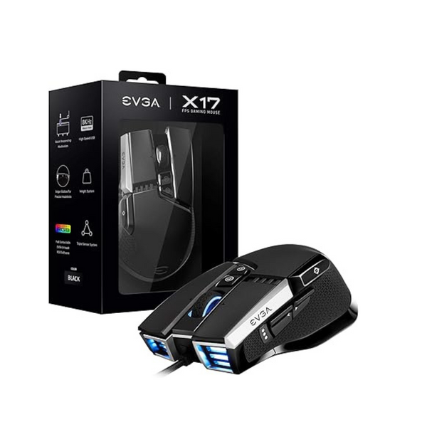 Ratón óptico para juegos LED con cable ergonómico EVGA X17