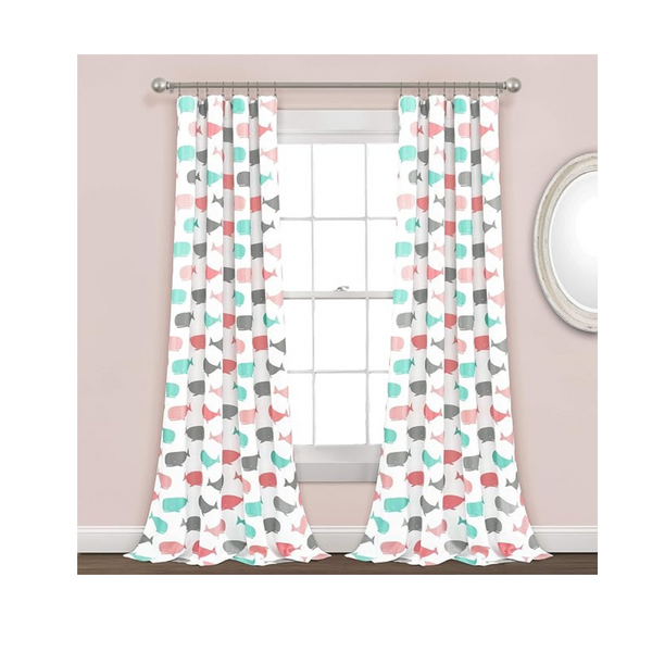 Lush Decor Cortinas de ballenas, juego de paneles de ventana con diseño de estampado de océano animal