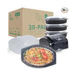 Paquete de 30 recipientes reutilizables para preparación de comidas con envoltura retráctil de 18 oz