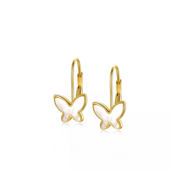 14k Yellow Gold Plated with Mother of Pearl Butterfly Inlay Earrings
