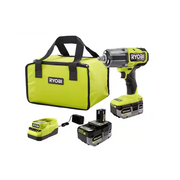 RYOBI ONE+ HP Kit de llave de impacto inalámbrica sin escobillas de 18 V, 4 modos, 1/2" y 2 baterías de 4,0 Ah
