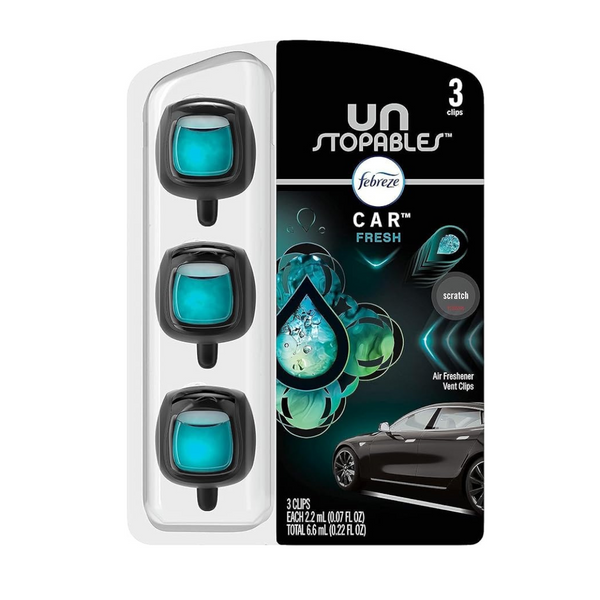 Paquete de 3 ambientadores para coche Febreze Unstopables que combaten los olores (0,07 onzas líquidas)