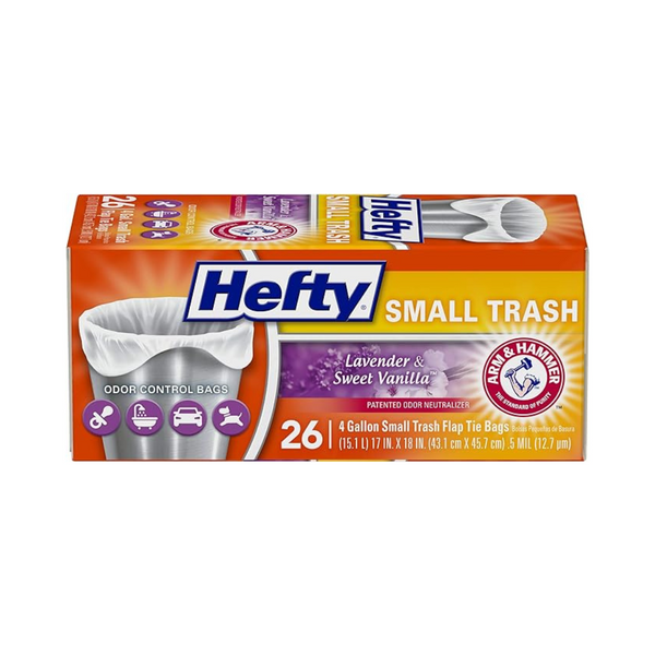 26-Count 4-Gallon Hefty Flap Tie Small Garbage Bags (Lavender & Sweet Vanilla Scent)