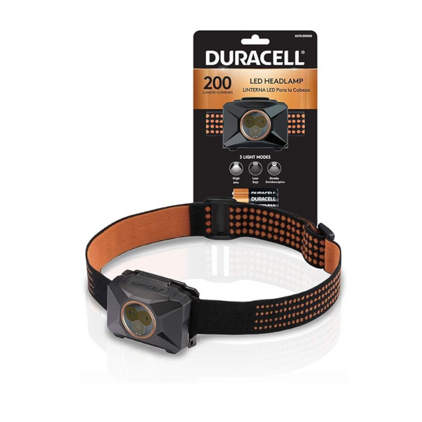 Linterna frontal LED Duracell de 200 lúmenes con 3 modos y 3 pilas AAA