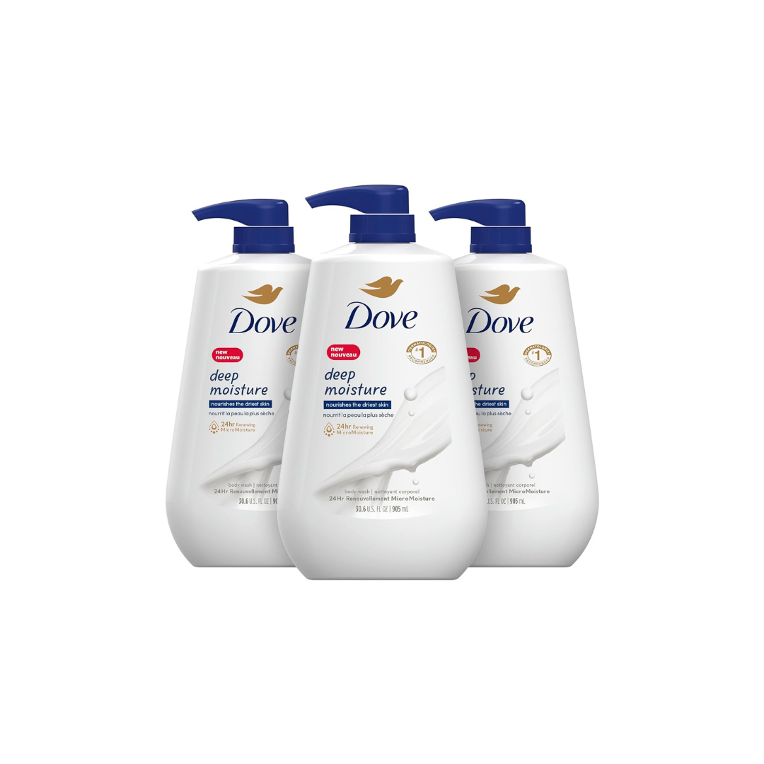 3 Big Bottles Of Dove Deep Moisture Body Wash With Pump PzDeals