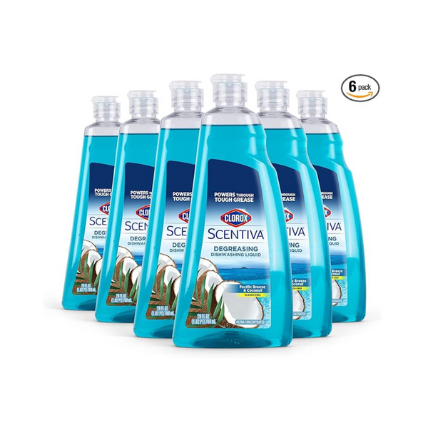 Paquete de 6 jabón líquido para lavavajillas Clorox Pacific Breeze &amp; Coconut Scentiva