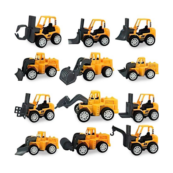 12-Piece 3 Otters Kids Pull Back Engineering Vehicles Construction Trucks
