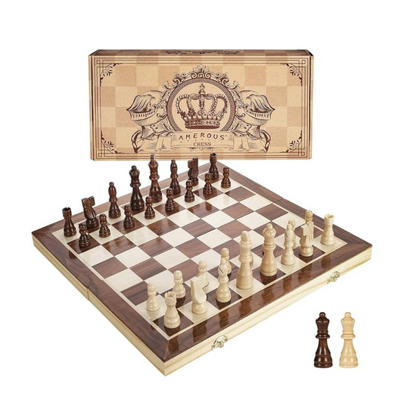 Amerous 15" Magnetic Wooden Handmade Portable Travel Chess Set
