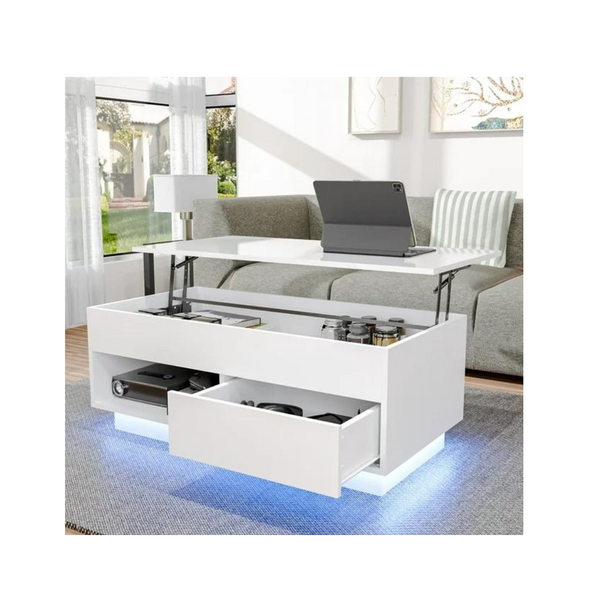 Hommpa 39.4" Modern Rectangle Lift Top Coffee Table with LED