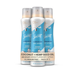 Desodorante Secret Dry Spray para mujer, aceite de coco y semilla de cáñamo (paquete de 3)