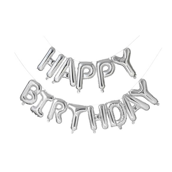 16 Inch Silver Aluminum Happy Birthday Balloons Banner