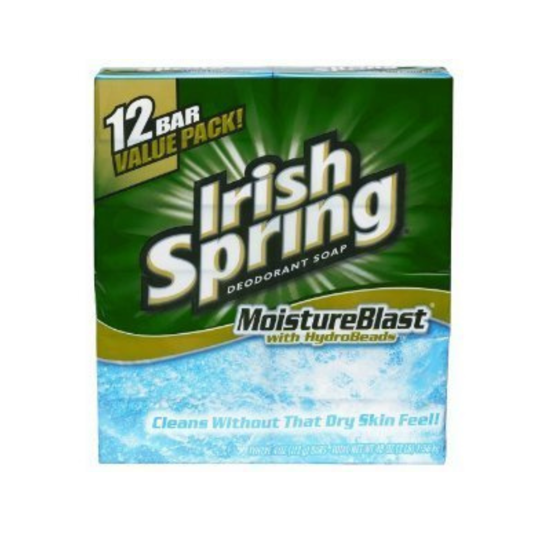 12-Pack Irish Spring Moisture Blast Deodorant Bar Soap for Men, 3.7 oz