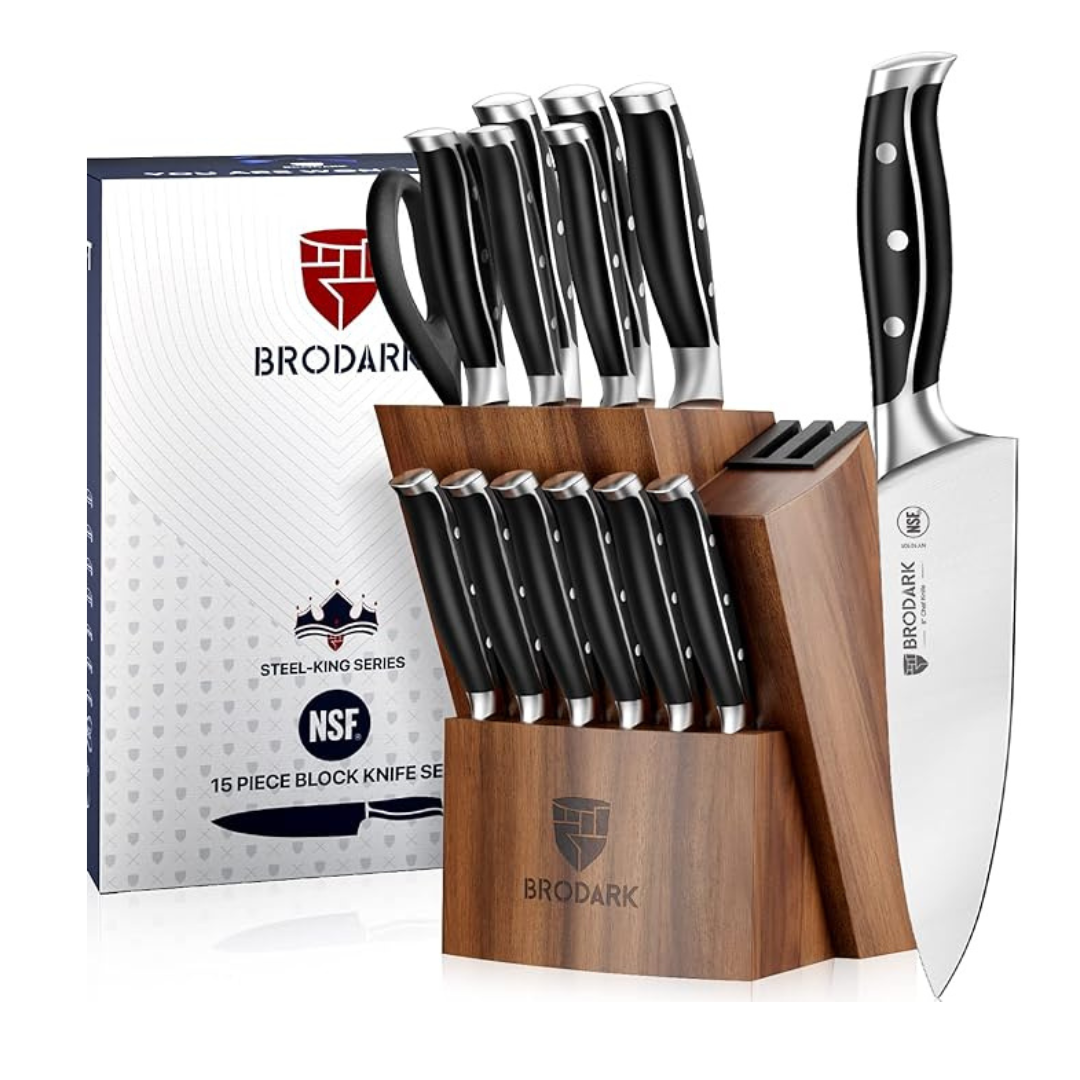 15-Pieces Brodark Full Tang Kitchen Knife Set with Block