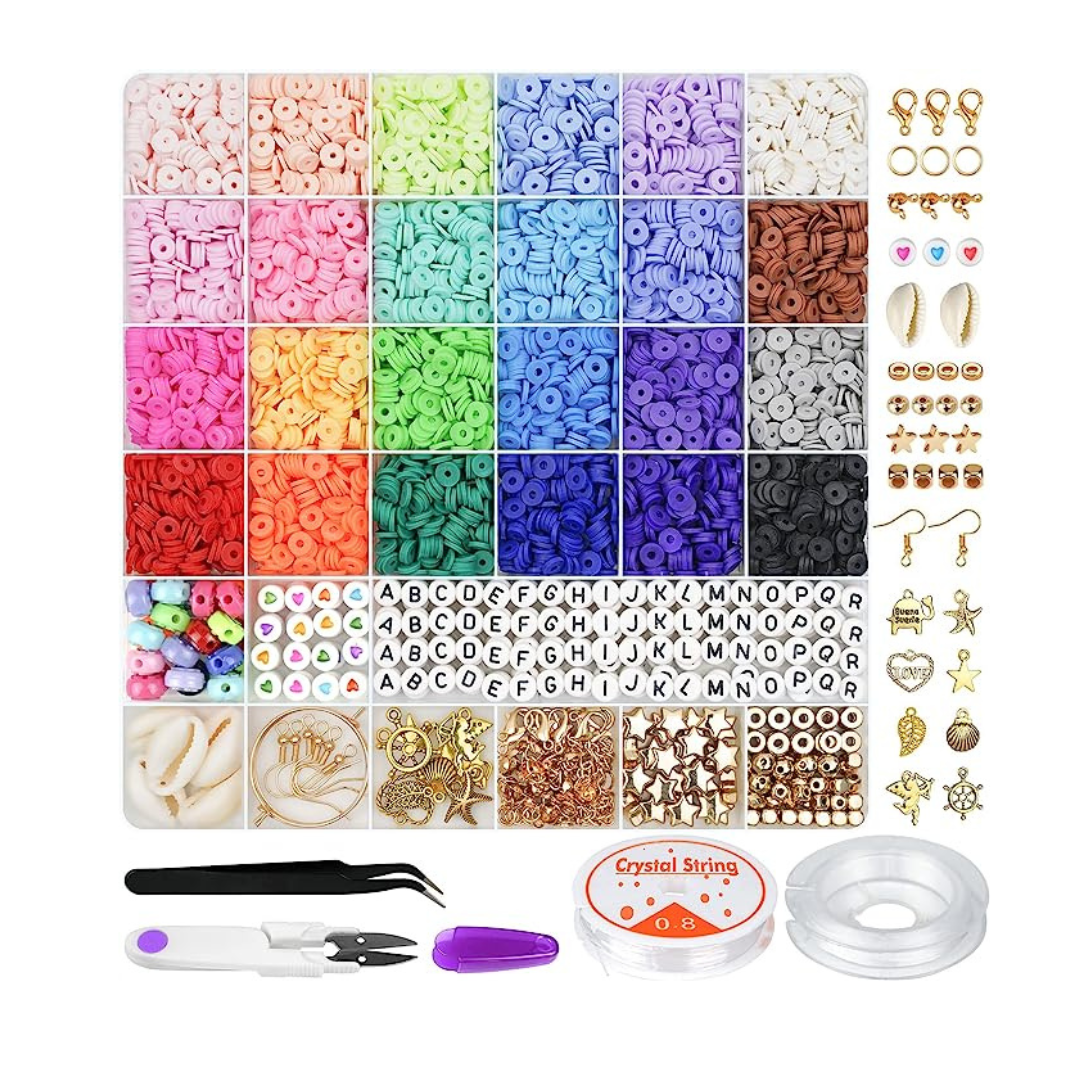 6000-Piece 24 Colors Flat Round Polymer Clay Beads for Bracelet Making