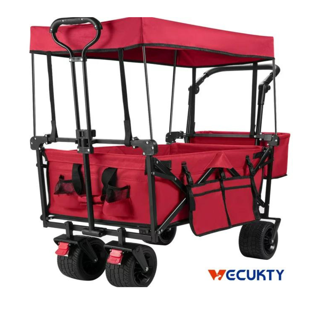 Vecukty Collapsible Garden Wagon Cart with Removable Canopy