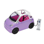 Barbie Toy Car "Electric Vehicle" with Charging Station, Purple 2-Seater Transforms into Convertible