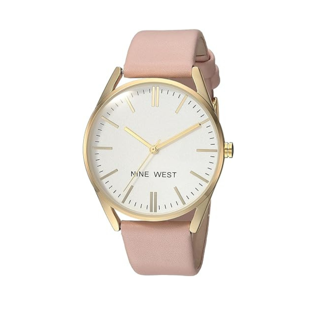 Nine West Women's Gold-Tone and Pastel Pink Strap Watch