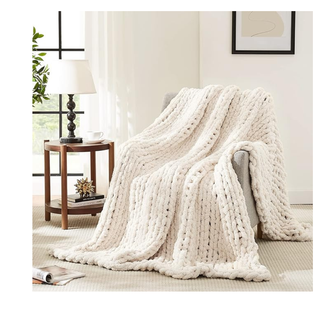 L'AGRATY Chunky Soft Chenille Yarn Throw Handmade Thick Crochet Blanket