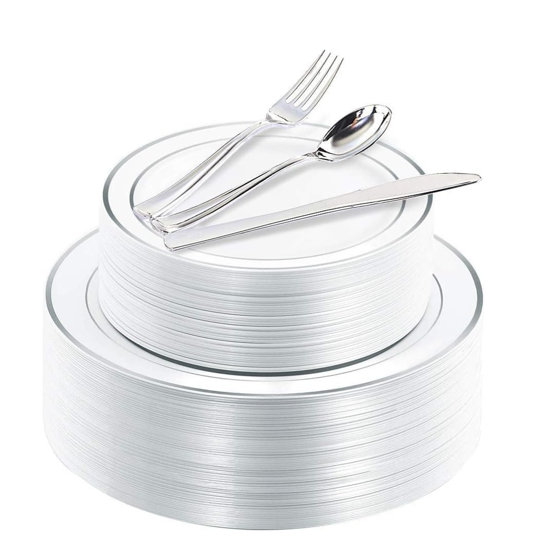 200-Pieces Silver Plastic Premium Disposable Dinnerware Set (Service for 40)