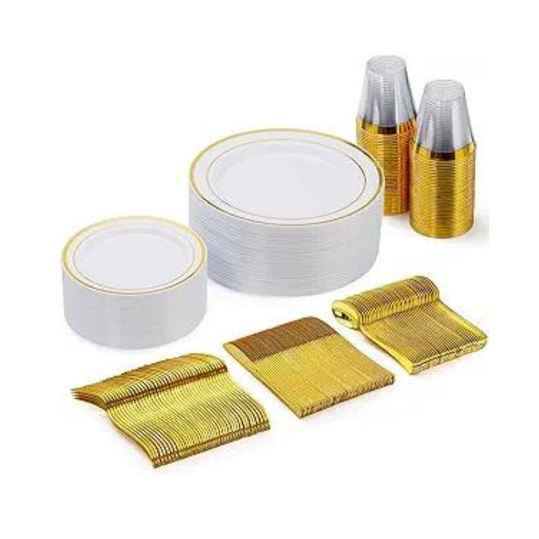 Gold Rimmed Paper Goods Party Pack, 25 Settings