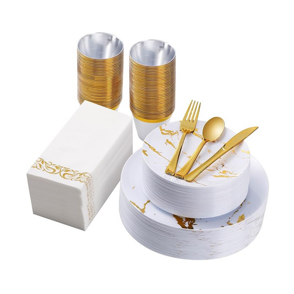 Marble White And Gold Tableware, 50 Settings