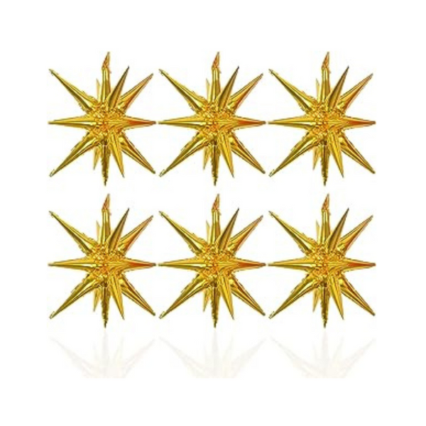 Gold Starburst Foil Balloons, 6 Pcs