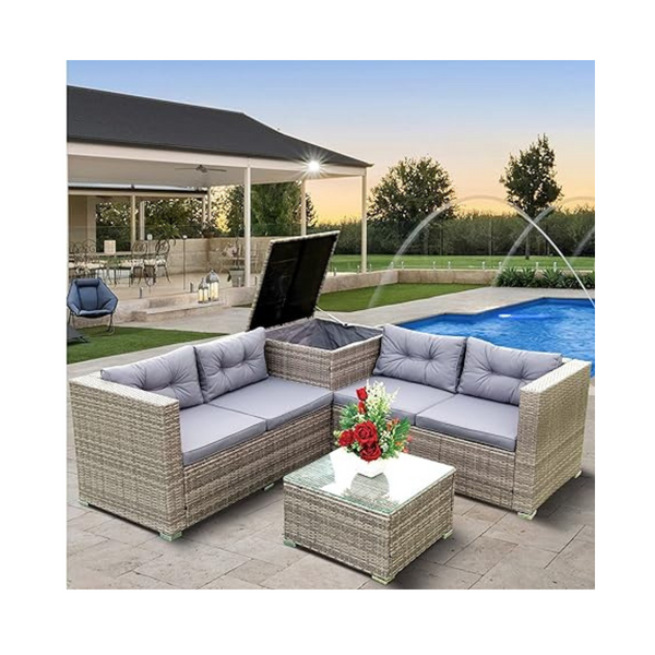 4-Piece PE Wicker Rattan Outdoor Conversation Sectional Sofa Set