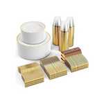 600 Pcs Gold Plastic Disposable Dinnerware Set