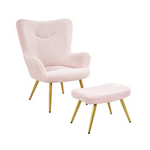 Easyfashion Boucle Accent Chair and Ottoman Set with Golden Metal Legs