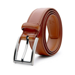 Men's Genuine Leather Dress Belt with Single Prong Buckle