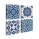 Set of 4 Jrhung (12" x 12") Modern Blue Tile Pattern Canvas Wall Art